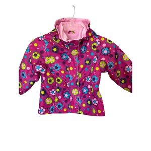 London Fog girls' hooded‎ puffer jacked floral print pink fleece lining size 4T